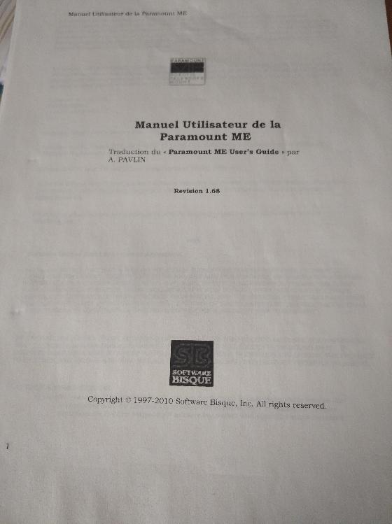 Manuel utilisateur en français de la Paramount ME 