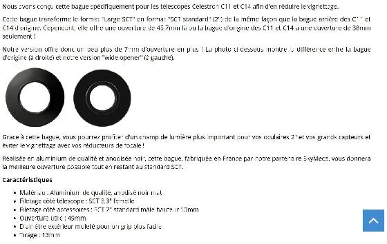Bague Schmit Cassegrain grande ouverture 3,3''/ 2''