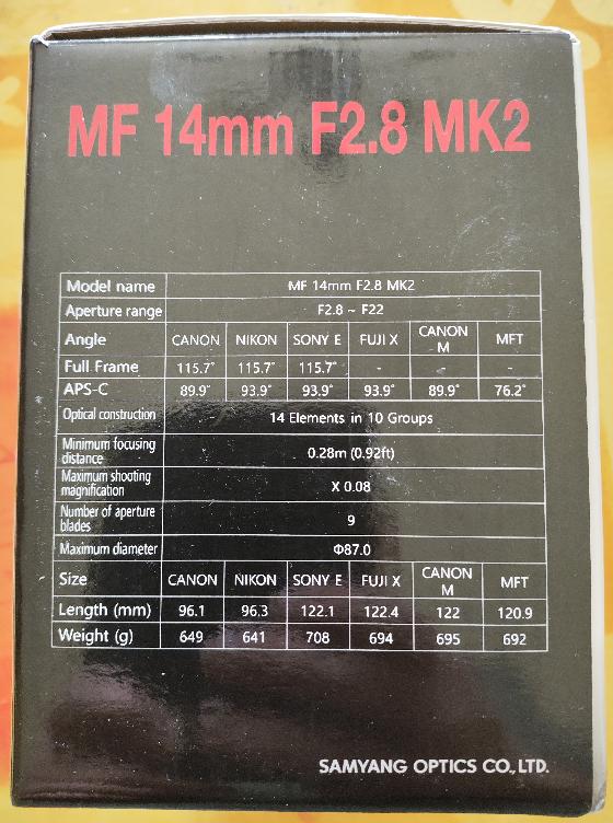 Samyang MF14 F2.8 MK2 monture canon