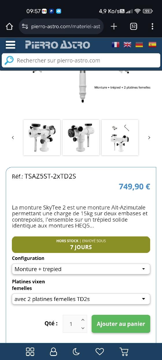 Monture Skytee 2 + Onstep + accessoires