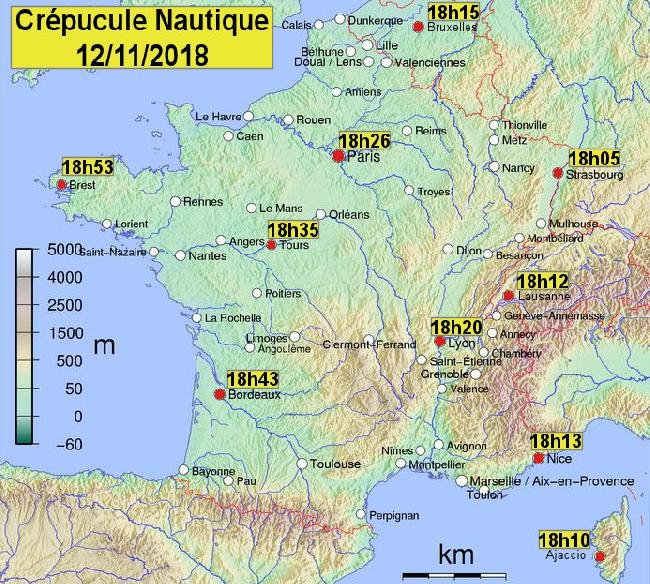 horaires crépuscule nautique du12 nov 18