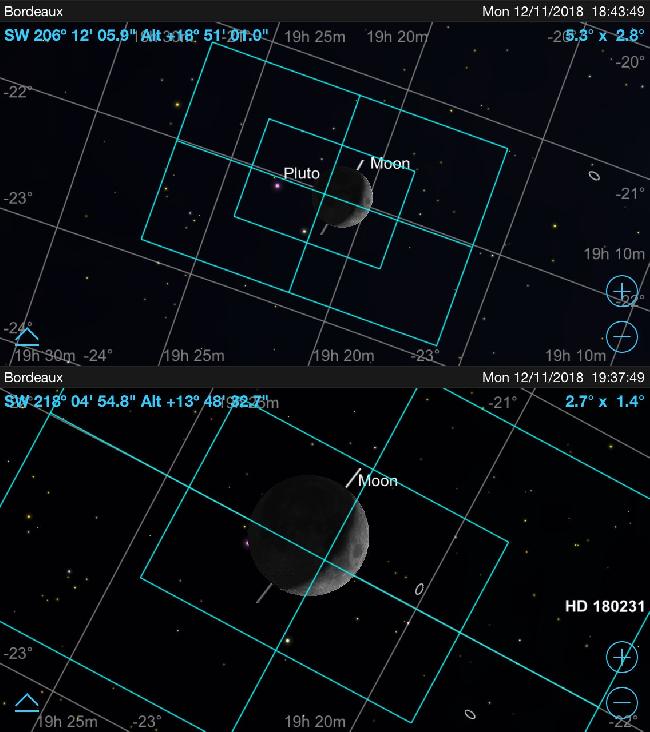 occultation de Pluton par la Lune du 12 nov 18 : cadrages Bordeaux