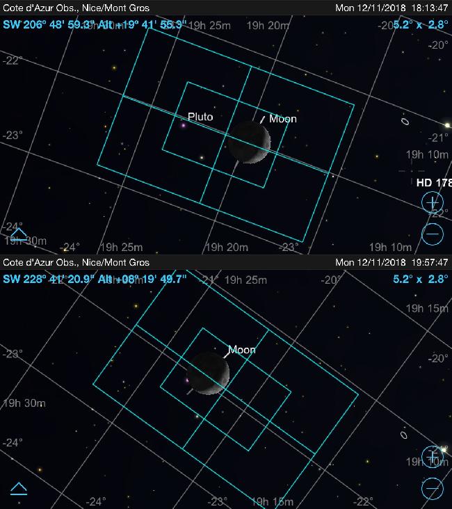occultation de Pluton par la Lune du 12 nov 18 : cadrages Nice