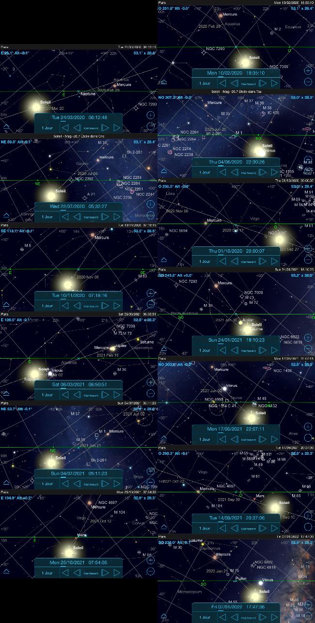 élongations de Mercure de 2020 et 2021.