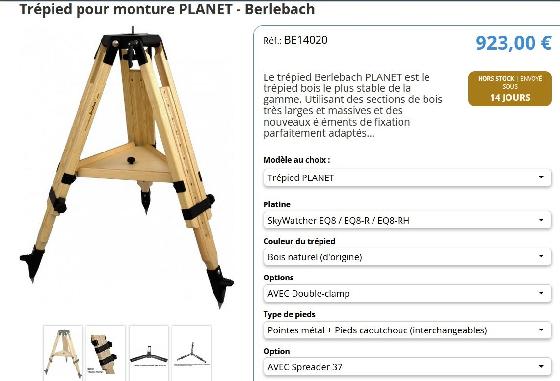 Vends Trépied Berlebach Planet EQ8 état neuf!