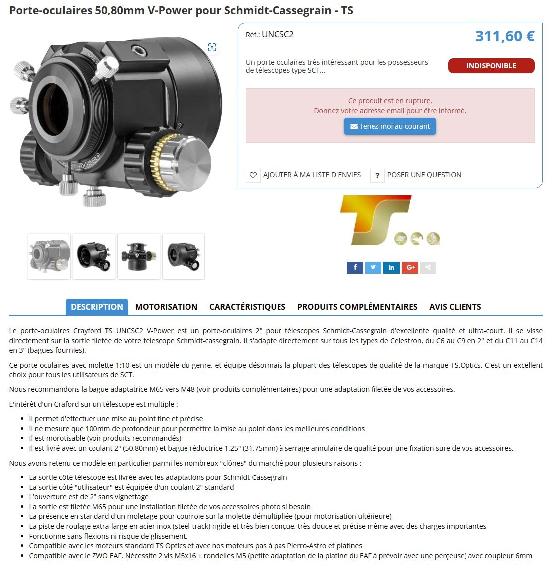 Porte-oculaires Crayford 50,80mm V-Power TS Optics pour Schmidt-Cassegrain
