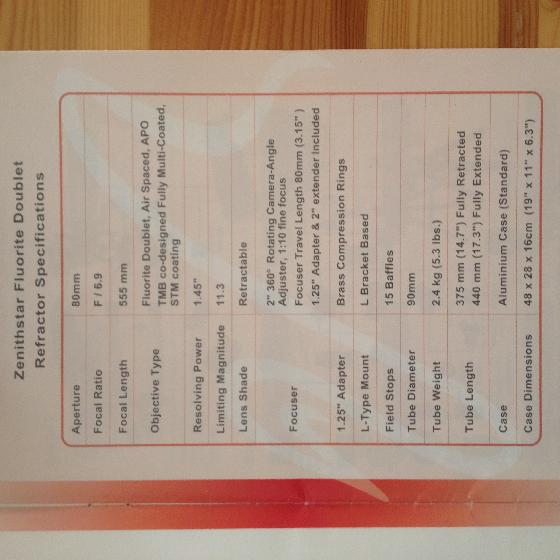 Lunette Zenithstar Fluorite Doublet 80 mm