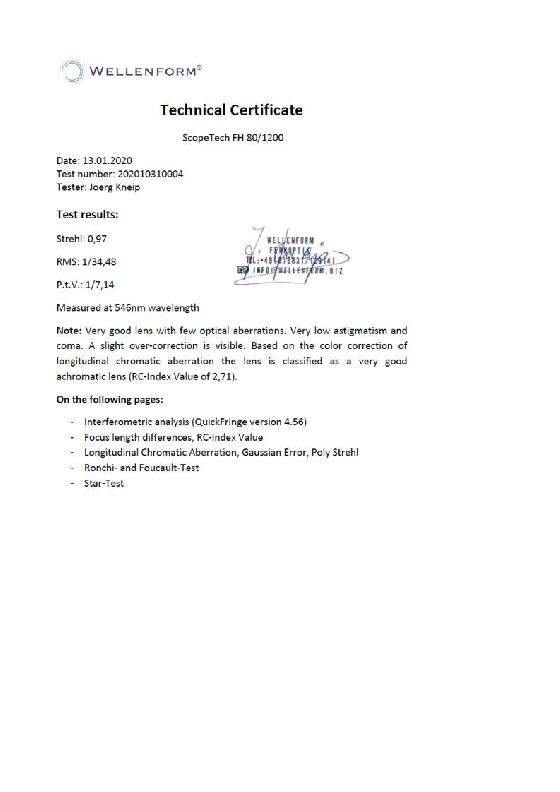 Doublet achromat Scopetech 80/1200