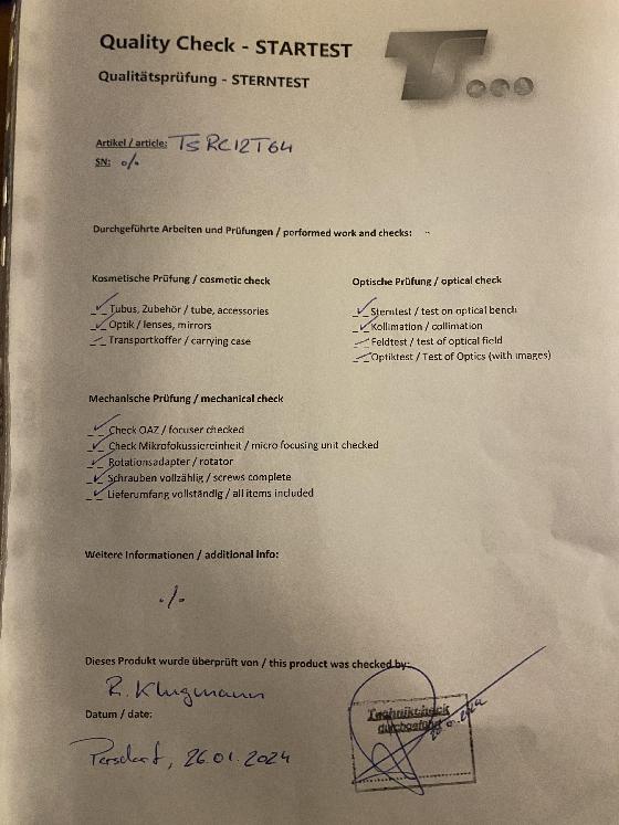 Ritchey-Chretien TS-Optics 12" f/6.4 Truss Tube