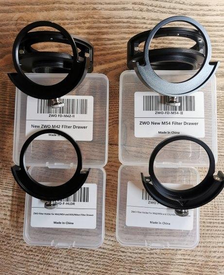 Portes filtre ZWO V2 M48 + M54 et tiroirs filtre M48/M42