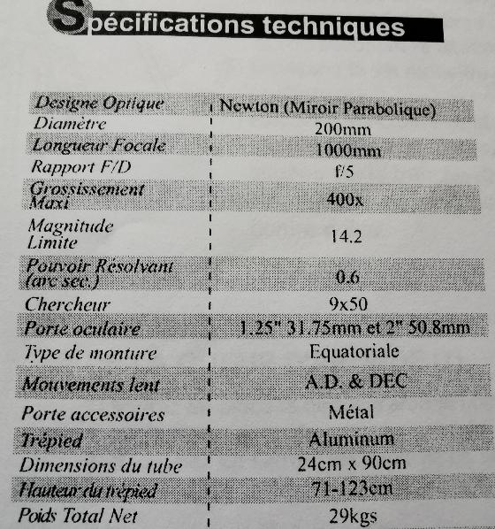 Télescope Newton 200/1000 EQ5 motorisée HELIOS