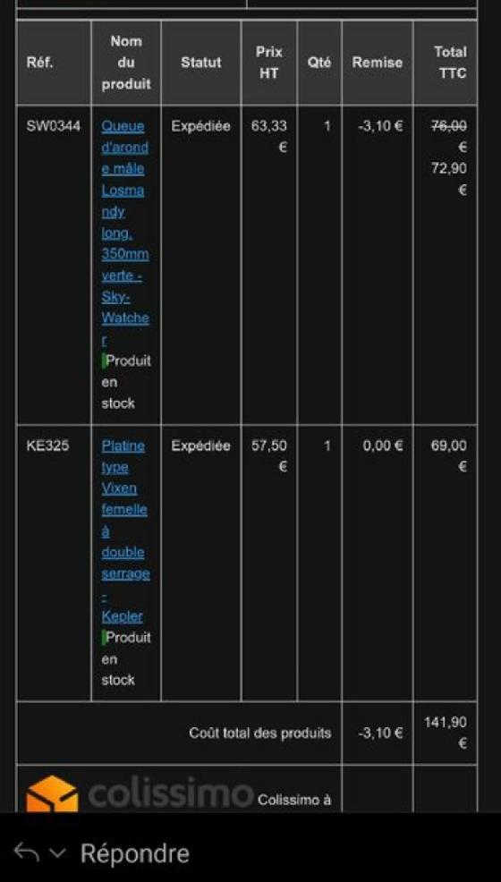 Queue d'aronde et platine Vixen 