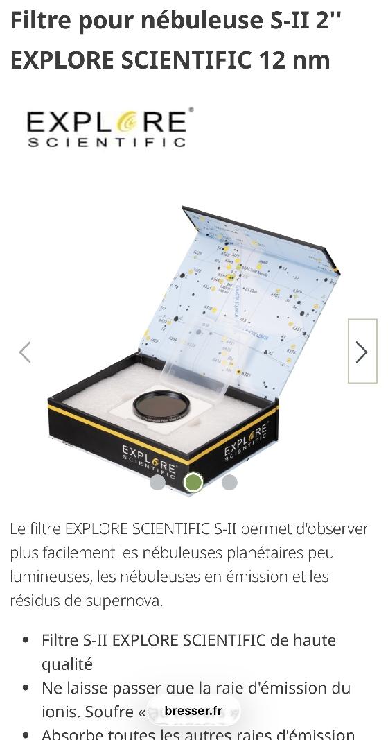 Filtre pour nébuleuse S-II 2'' EXPLORE SCIENTIFIC 12 nm