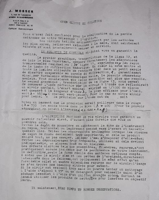 Miroir Mosser pyrex 315mm FD/6 