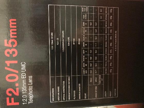 Objectif Samyang  pour Sony bague E/FE 135 mm F2