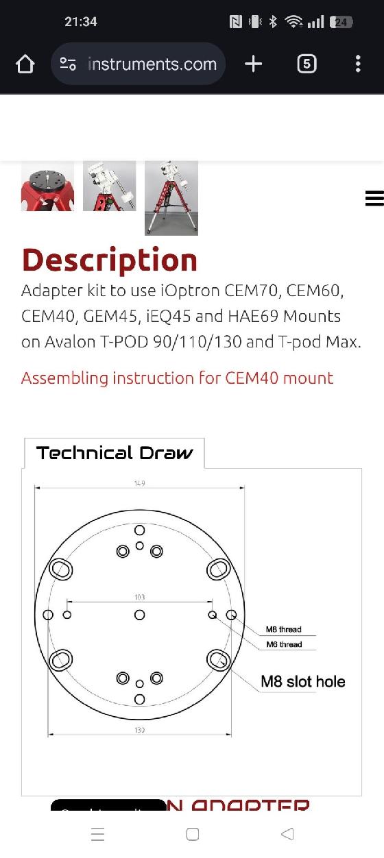 Avalon tpod adaptateur pour montures zwo et ioptron 