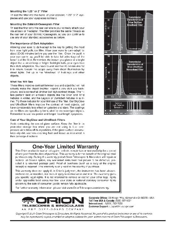 Filtre SkyGlow Orion Etat neuf