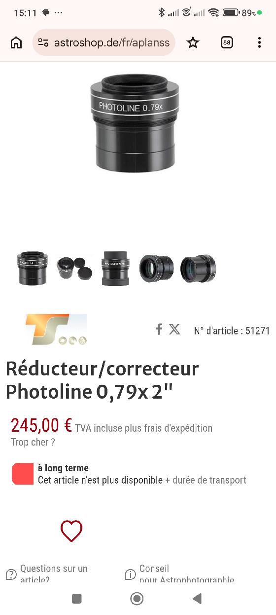 Réducteur photoline 0,79x 2"