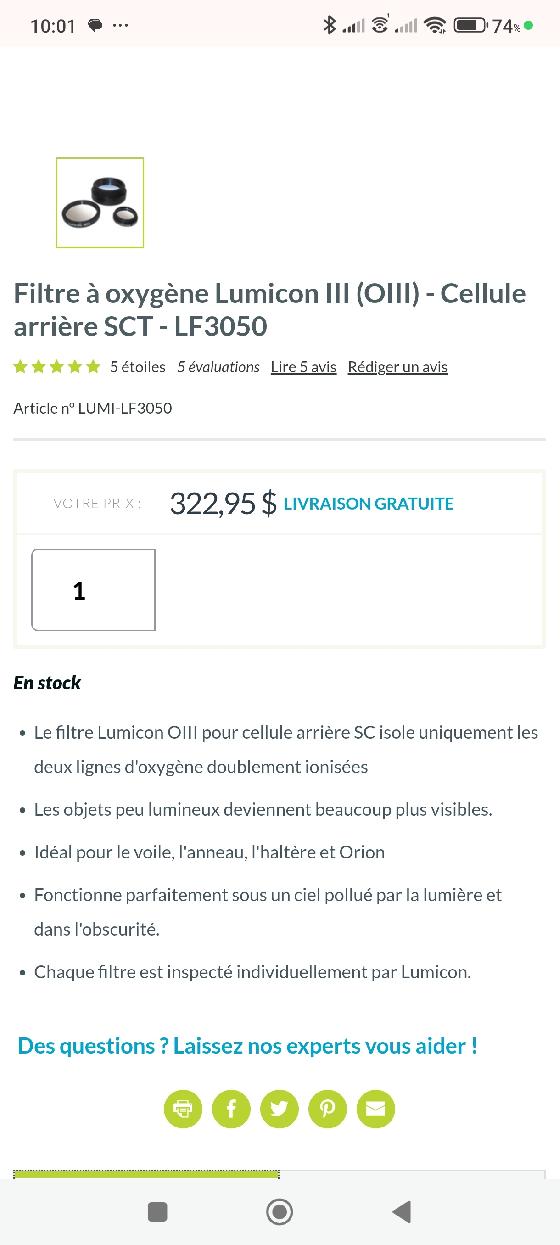 Filtre OIII Lumicon SCT LF3050