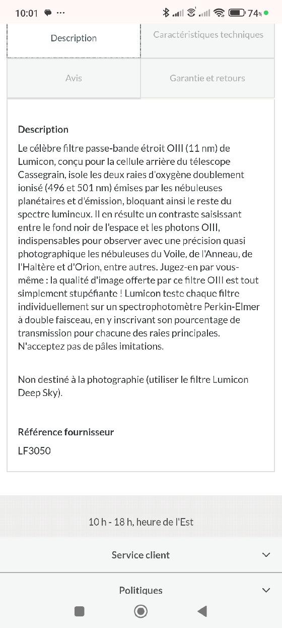 Filtre OIII Lumicon SCT LF3050