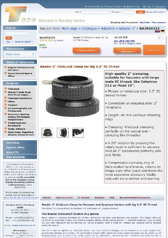 Adaptateur baader clicklock 3.3 pouce 