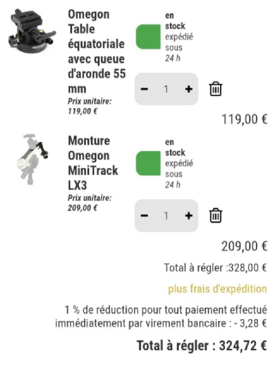 Omegon LX3 + table équatoriale