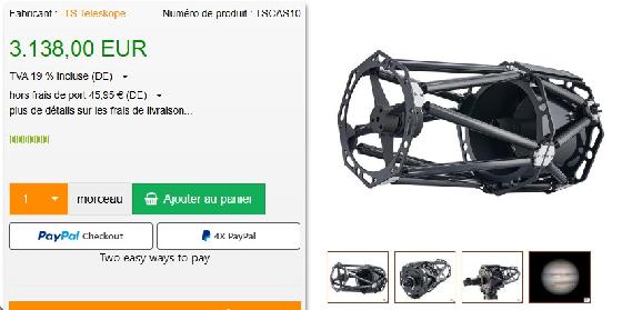 Cassegrain  TS optics GSO 10 (F/D=12) 254/3048mm OTA