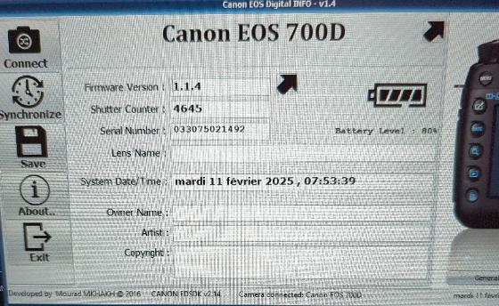 Canon EOS 700D défiltré partiel 4645 déclenchements