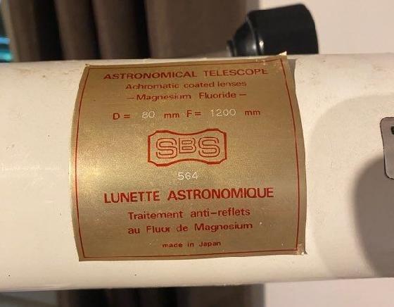  lunette Vixen 80/1200 F/D 15 rebadgée SBS