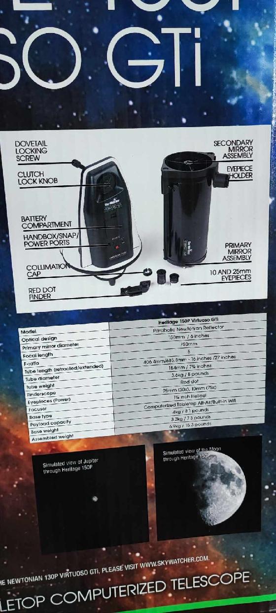 télescope Newton (Dobson) Sky-Watcher Héritage, Virtuoso Gti en GoTo de 150/750