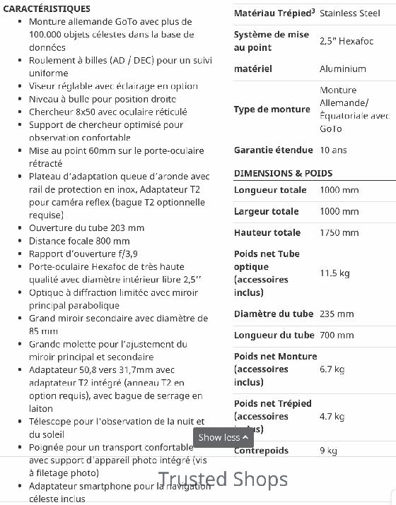 Télescope Bresser 203s/800 Exos 2 Goto