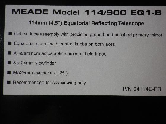 Téléscope MEADE 114/900 EQ1-B
