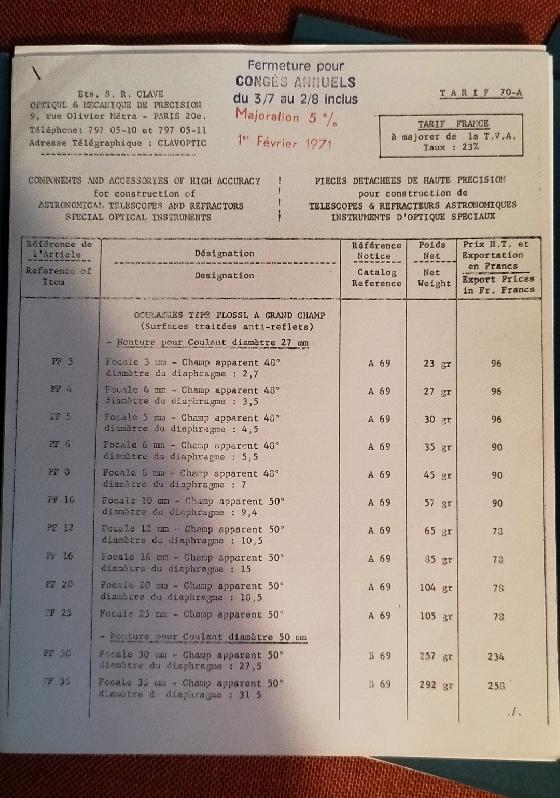 3 lots de catalogue Clavé Paris - pochette + tarifs 70A / 72A + 11 fiches techniques A69 à K69