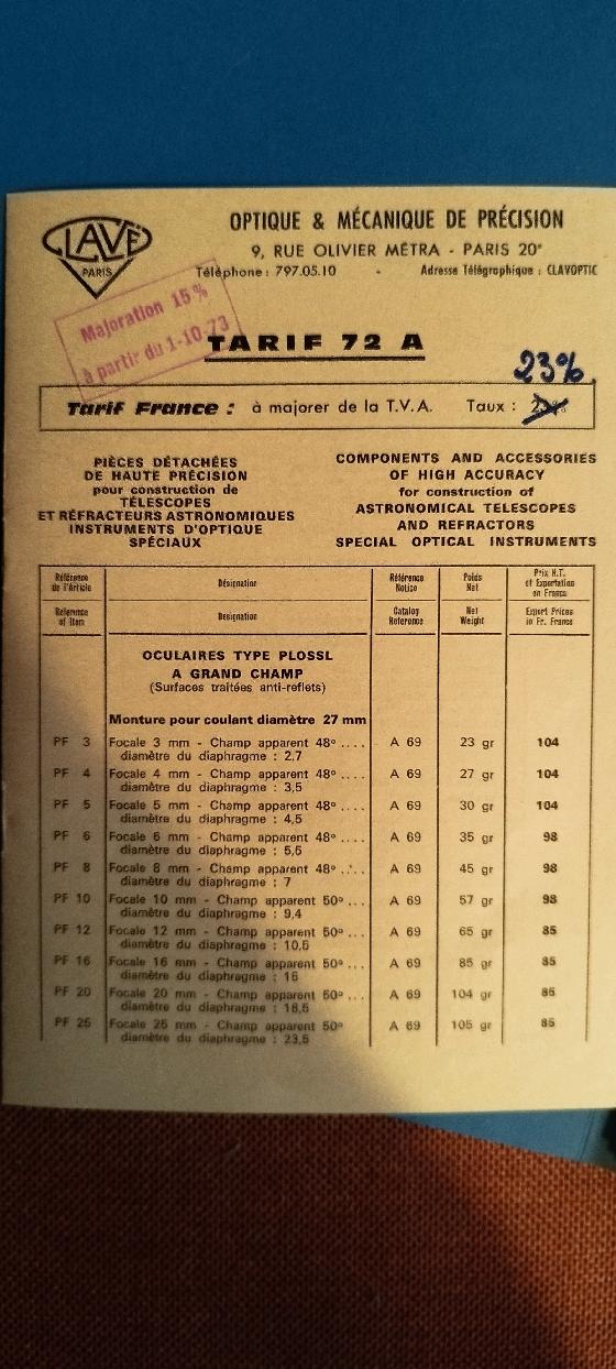 3 lots de catalogue Clavé Paris - pochette + tarifs 70A / 72A + 11 fiches techniques A69 à K69