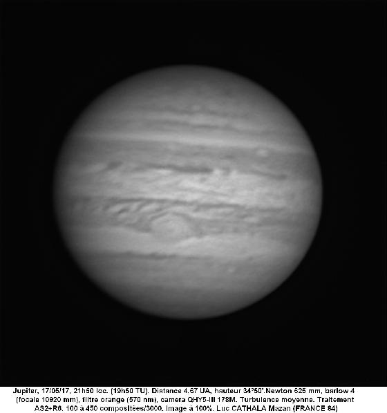 Jupiter 17/05/17 625mm 11m de focale filtre orange Luc CATHALA