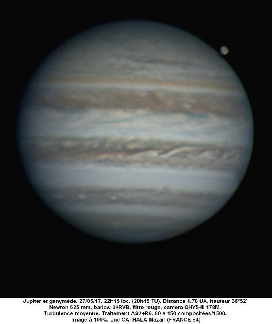 Jupiter et Ganymède 27/05/17 625mm barlow 3 +rvb 100% Luc CATHALA