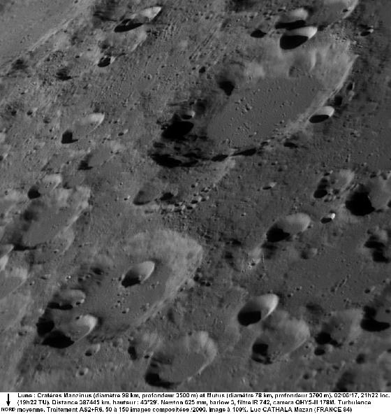 Cratères Manzinus et Mutus 02/6/17 625 mm barlow 3 IR742 100% Luc CATHALA