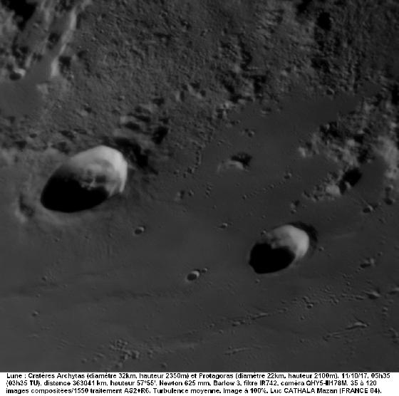 Cratères Archytas et Protagoras 11/10/17 625 mm barlow 3 IR742 100% Luc CATHALA
