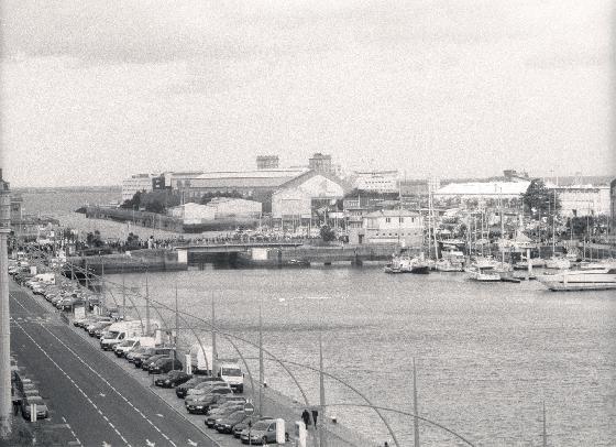 Bassin du commerce + gare maritime de Cherbourg - Argentique B&W