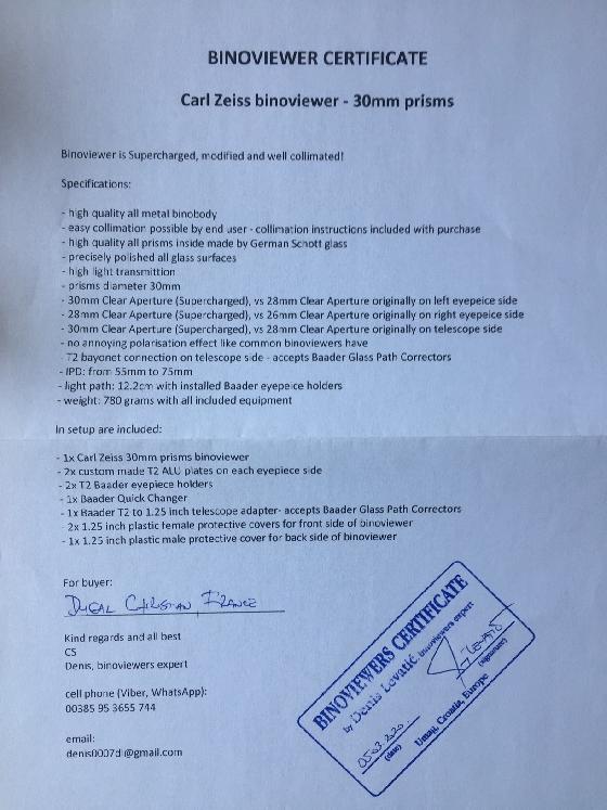 Vends tête bino Carl Zeiss (Prismes 30mm): photos rajoutées