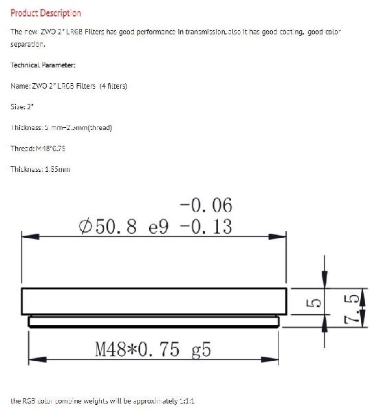 Filtres ZWO LRVB + Ha 7nm, 2"