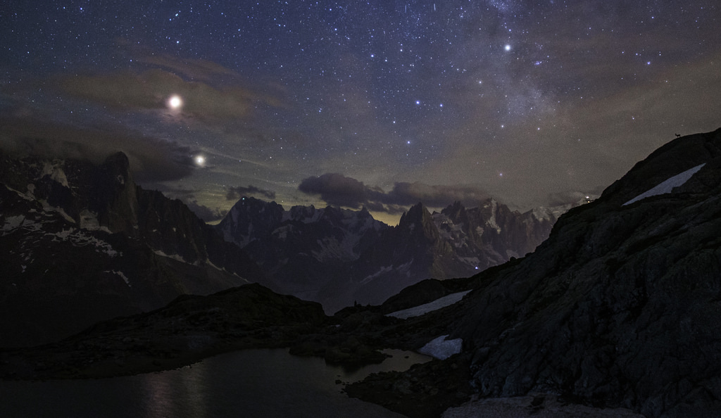 Bouquetin watching the eclipse over the Alps