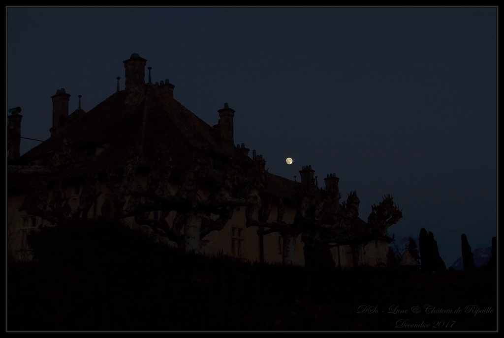 Lune de la St Sylvestre sur le Château de Ripaille