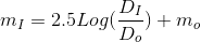 gif.latex?\bg_white%20m_I=2.5Log%28\frac{D_I}{D_o}%29+m_o