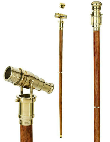 Canne-en-bois-avec-longue-vue-en-laiton-aristocrate-steampunk