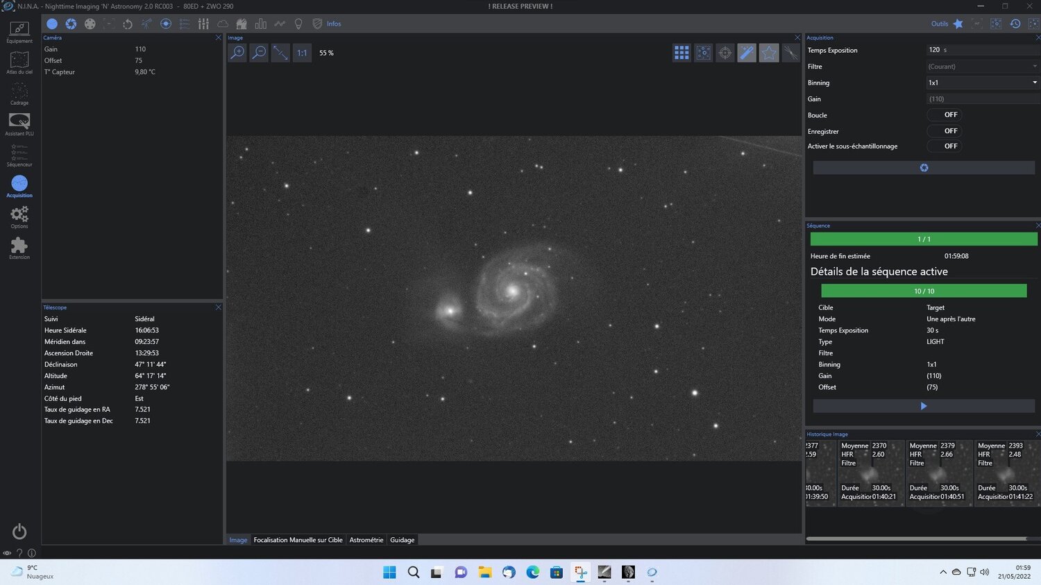 M51 120s de pose ZWO 290 NINA sans autoguidage.jpg